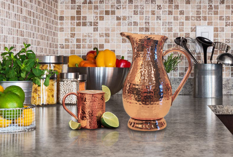 Pure Copper Hammered Jug with Lid & Brass Handle – 1L Pure Copper Hammered Jug with Lid & Brass Handle – 1L