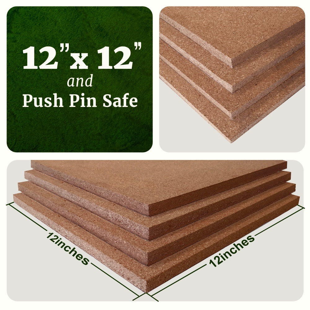 HDSG-12 SUNGIFT Cork Board 12x12 - 1/2 Thick Square Bulletin Boards 12  Pack Cork Tiles with 100 PCS Push Pins Mini Wall Self-Adhesive